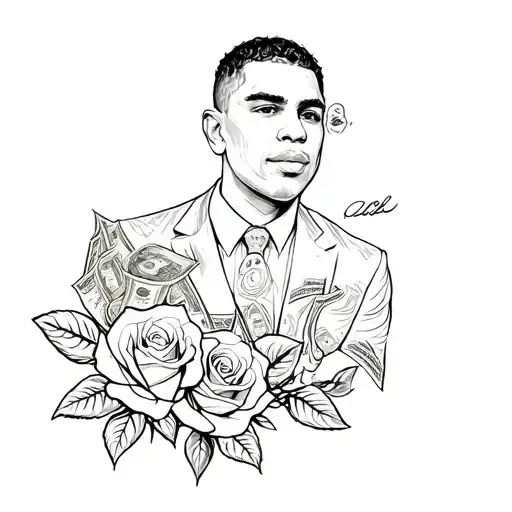 Hernandez In Cursive With Money Beside And Roses
