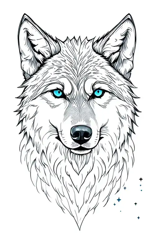 Wolf Head Soft Features With The Background Being A Night Sky Filled With Stars