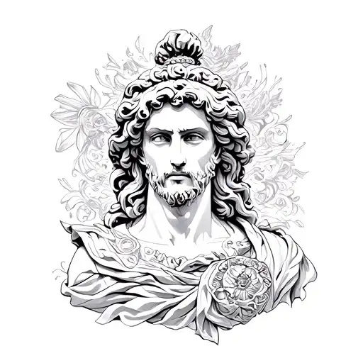 Roman God Figure Surrounded