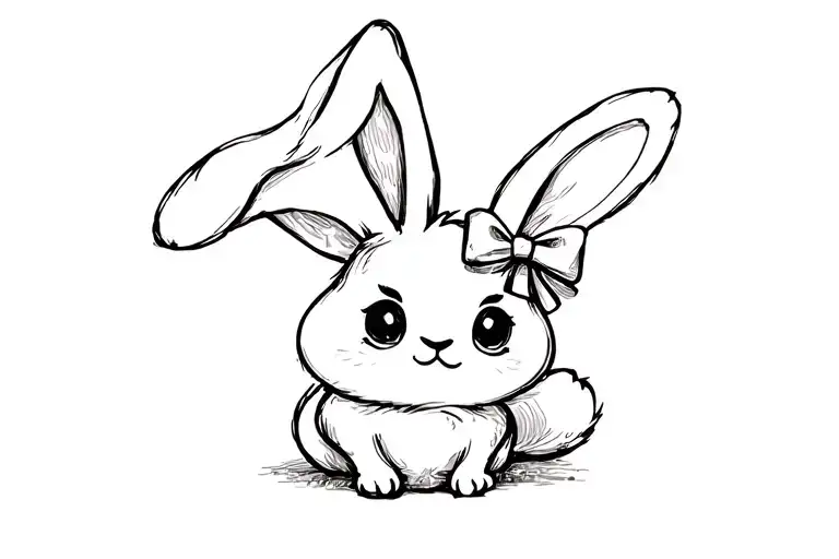 Bunny With A Bow By Its Ear