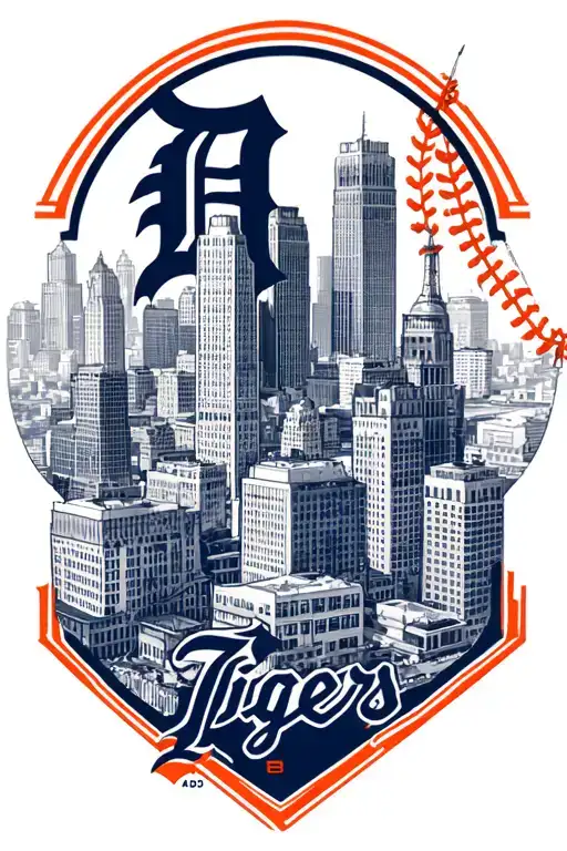 Detroit Skyline And Detroit Tigers Logo