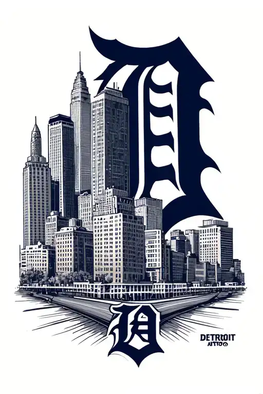 Detroit Skyline And Detroit Tigers Logo