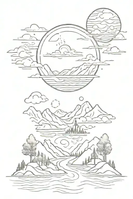 Sun Rising Over Mountains With Forrest And River Surrounded