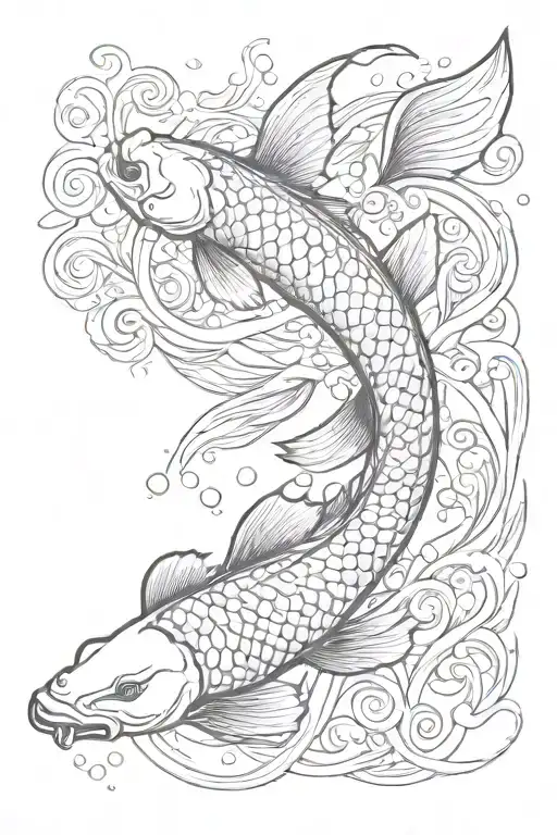 Black Koi Fish Swimming Upstream