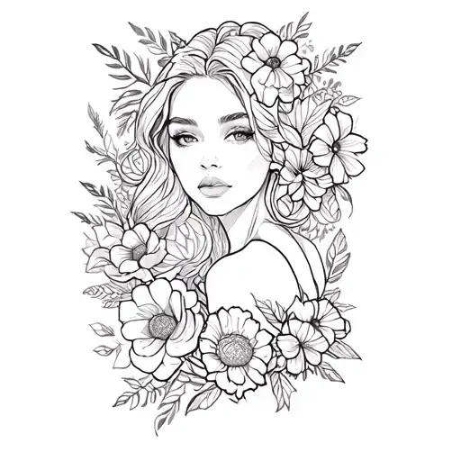 A Woman With Flowers On Her Back