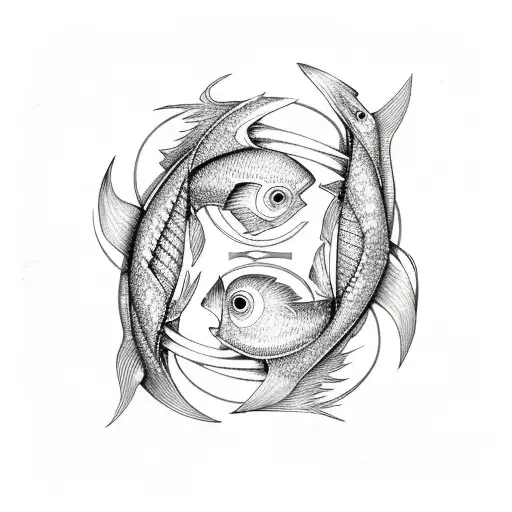 A Sketch-like Design Of Two Pisces Fish Entwined In A Celtic Knot