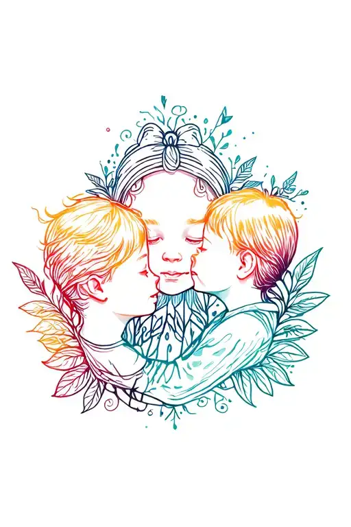 Line Tattoo For My Children Born August 12 And March 16 With Color