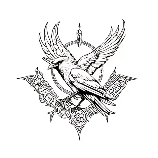 Odins Crow With Runes Engraved