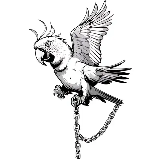 Aggressive Parrot Holding A Chain While Flying