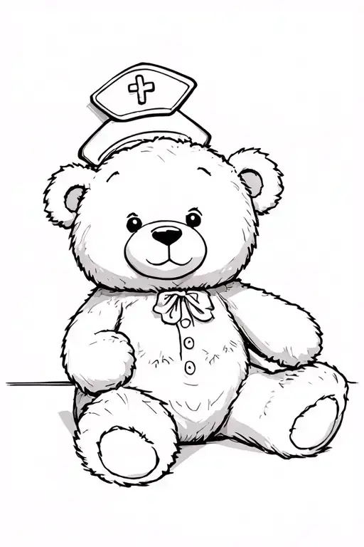 Old Nurse Cap And Fuzzy Teddy Bear Sitting
