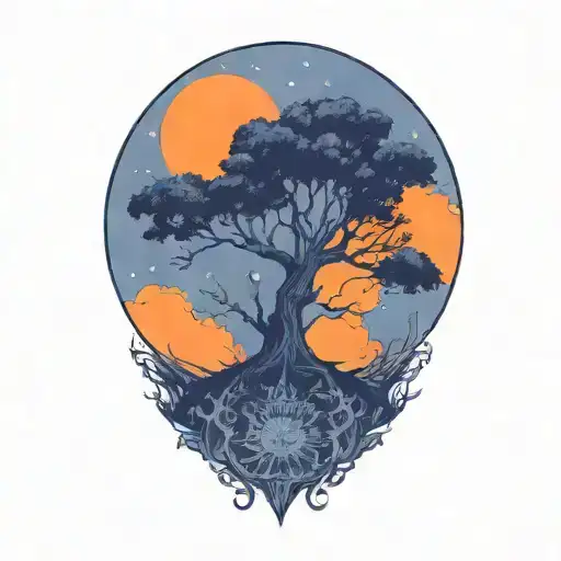 Tree Of Life And Sun And Moon