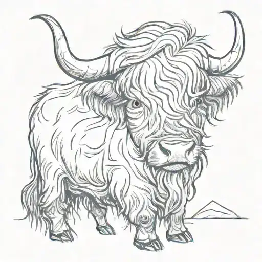 Highland Cow With Small Owl Near It