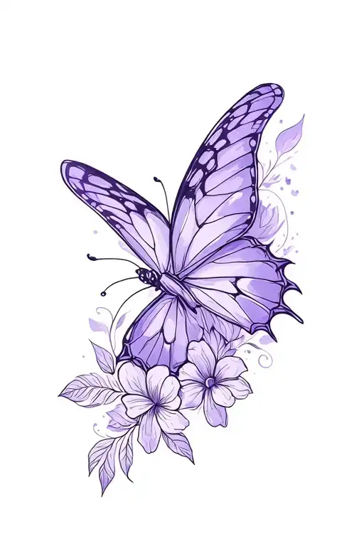 Floral Spray With Purple Butterfly Flying