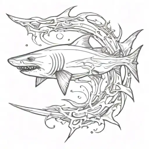 A Bleeding Shark Pierced By A Sword