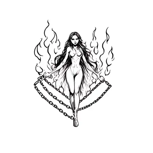 Heartless Girl Surrounded By Flames And With Chains