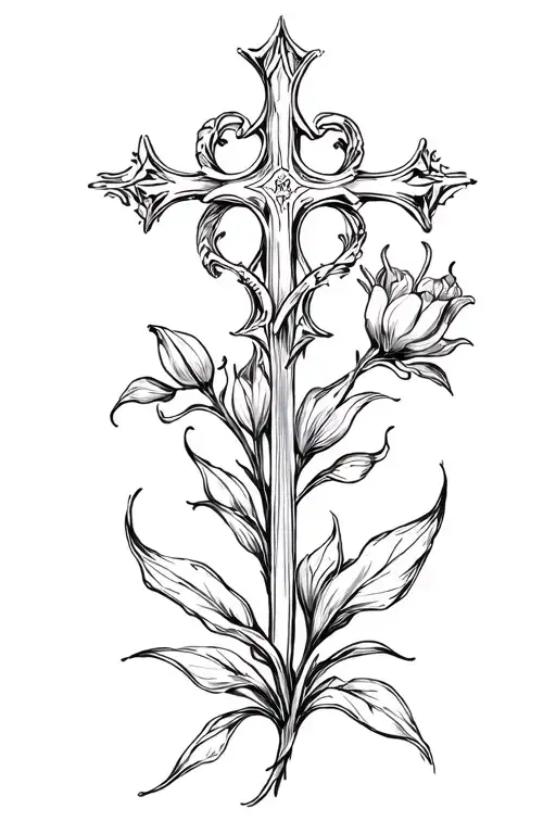 Flower Of Lys With Lorraine Cross