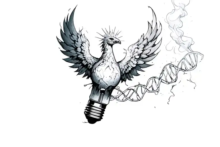 Phoenix Comin Out Of Broken Lightbulb Consisting Out Of Smoke And A Dna String