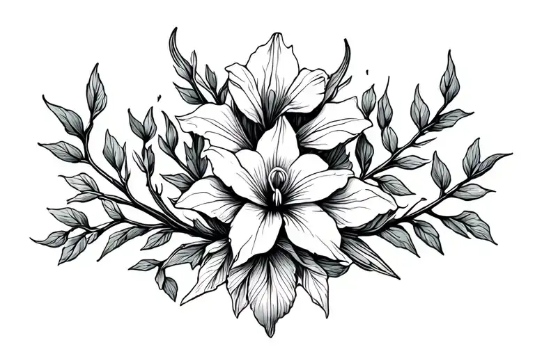 Small Fine Line Tramp Stamp With Branches Vines And Iris Flower