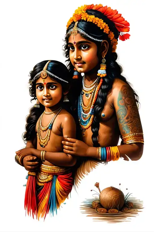 Indian With Two Children