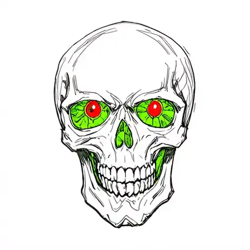 Skull With Lime Green Shading Inside And Red Eyes