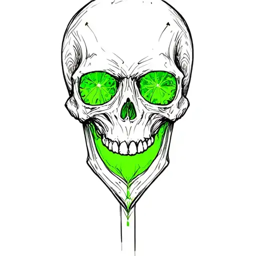 Skull With Lime Green Shading Inside Representing