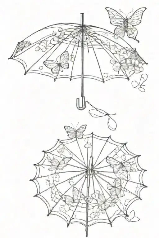 Chinese Red Umbrella With White Butterflies And A Thread