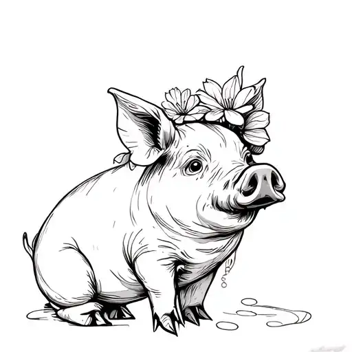 Pig And Flowers