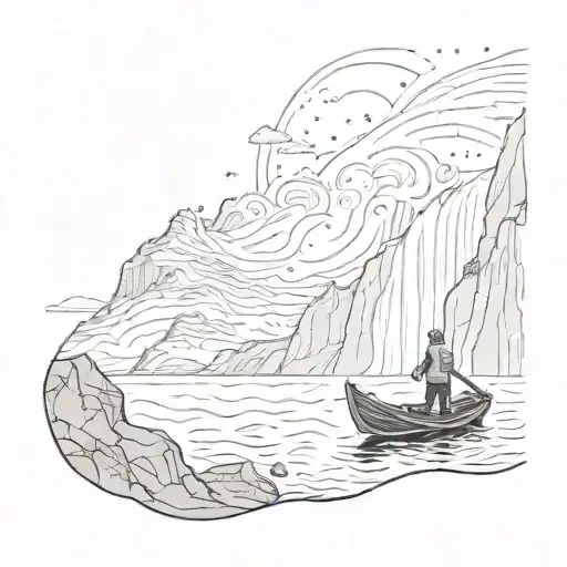 Man On Boat Staring Into Giant Ravine In Front Of Him Starry Night