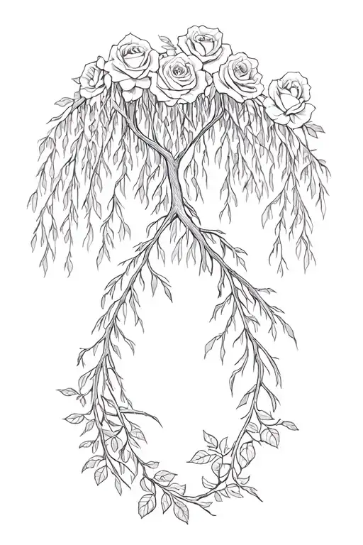 Roses Around A Willow Tree