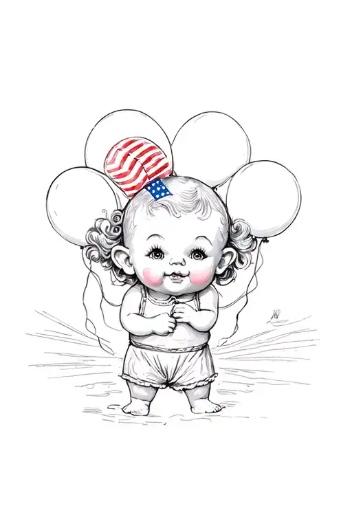 Kewpie Doll Holding Fourth Of July Balloon