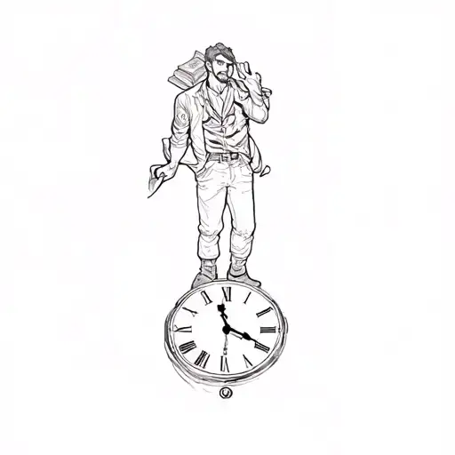 A Man Standing Next To A Clock Surrounded By Books