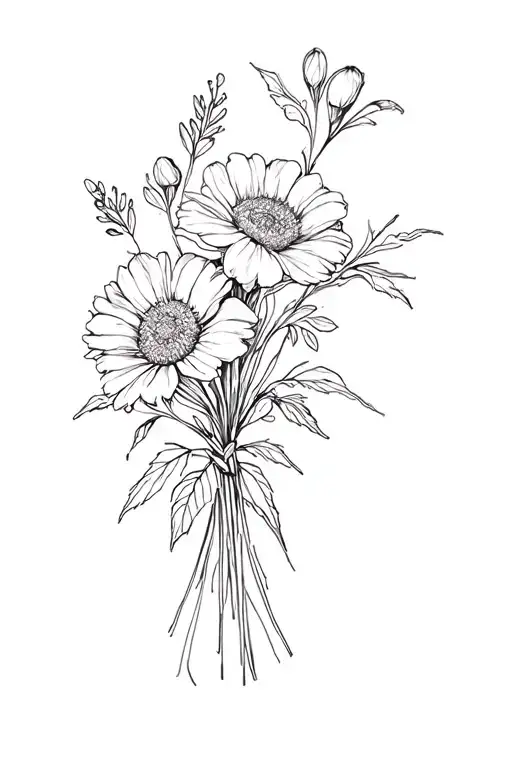 Birth Flower Bouquet Fine Line