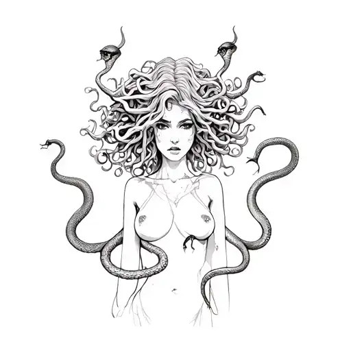 Medusa Head Sexy Woman With Aggresive Snakes