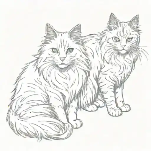 White Angora Cat And Maine Coon