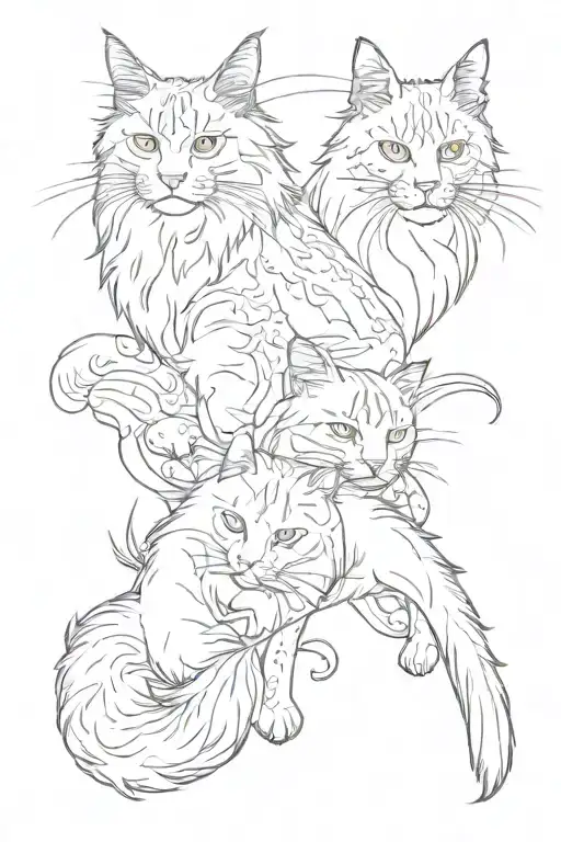 Maine Coon And White Cat In Fish