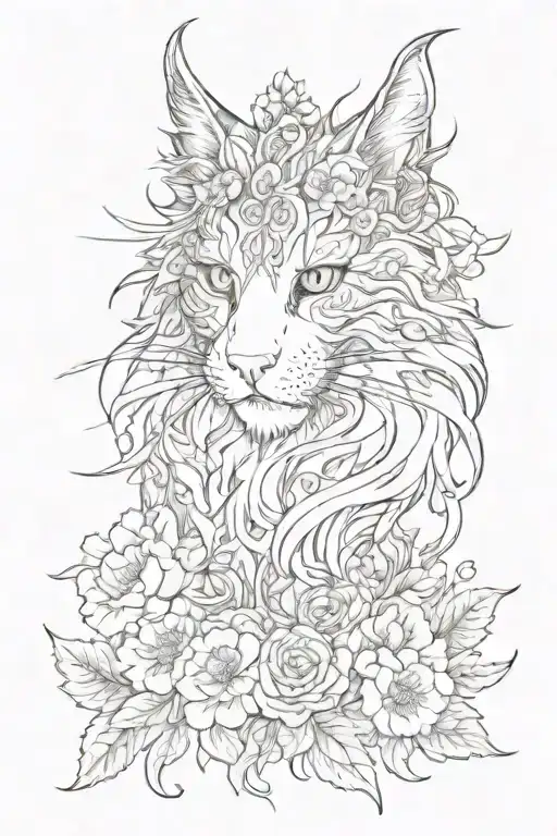 Maine Coon Dragon With Flowers
