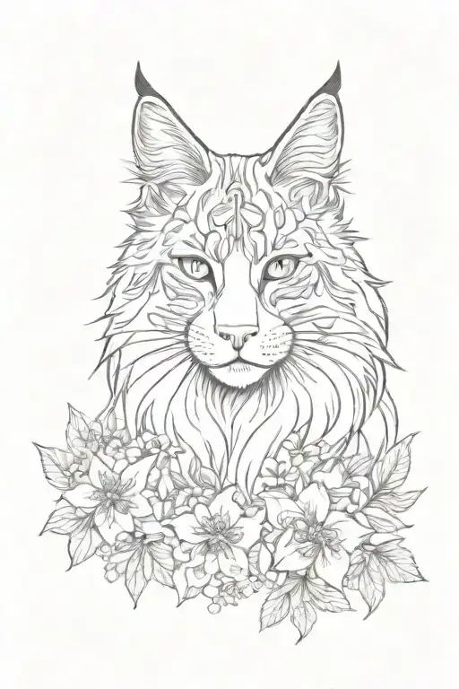 Grey Mainecoon In Flowers