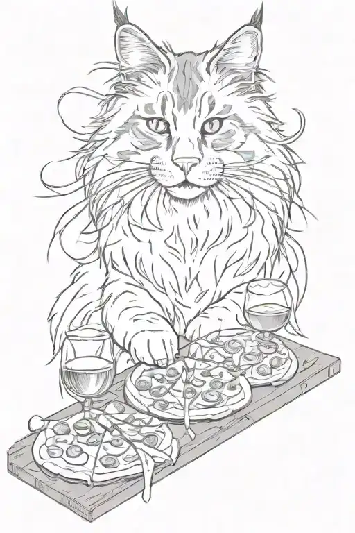 Grey Maine Coon Wine And Pizza