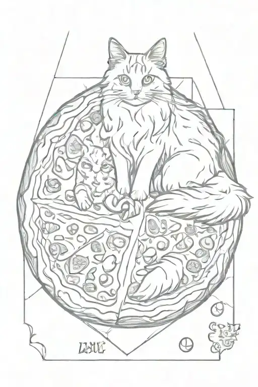Maine Coon And White Cat Sitting On A Slice Of Pizza