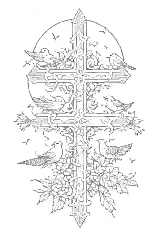 Christian Cross With Birds