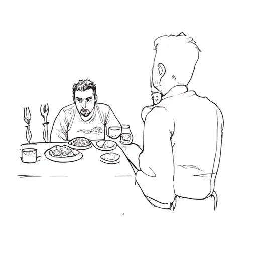 A Man Sitting At A Table With Food
