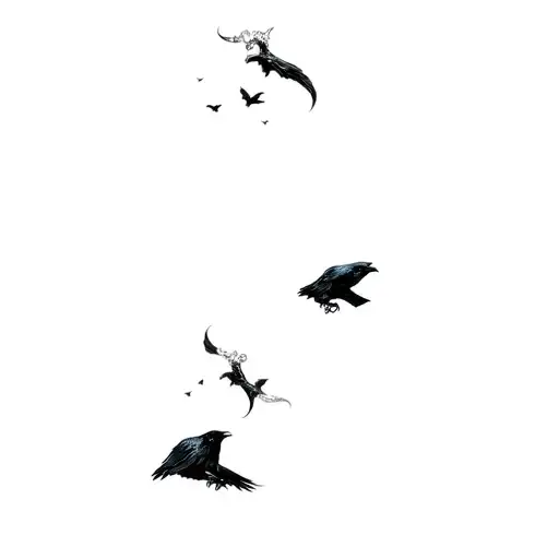 A Dagger With Crows Flying Around It