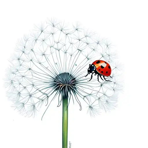 Colorful Detailed Ladybug Floating On A White Dandelion Seed