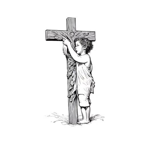 A Child Reaching For A Cross