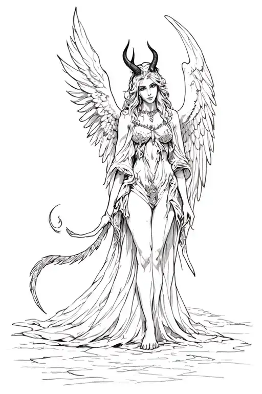 Angel With Horns And Tail Of The Demon