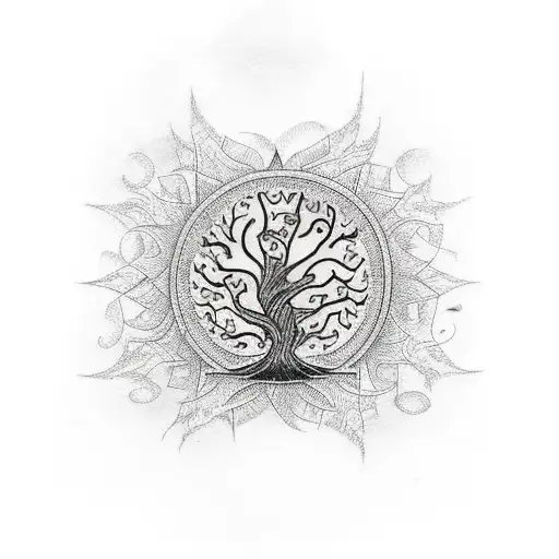 A Tattoo Of A Tree Of Life With Musical Symbols Instead Of Leaves