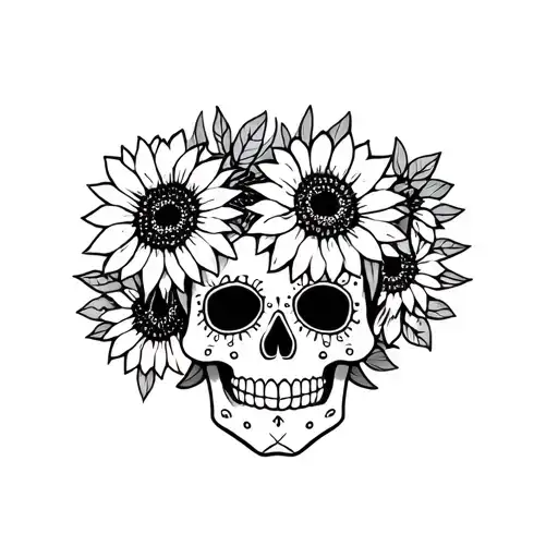 Sugar Skulls With Sunflowers Intertwined