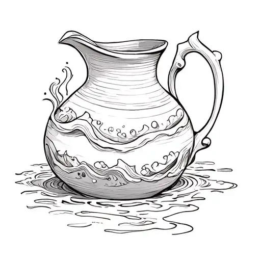 Clay Jug With Decorations Where Water Waves Out -Like