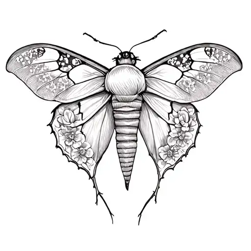 Moth With Half Of The Moth Being Florals Forming The Shape