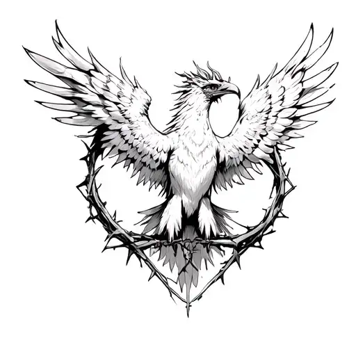Phoenix With Crown Of Thorns Around It